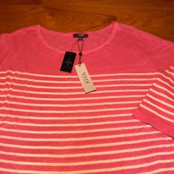 NYDJ Serra striped linen blend sweater in pink Size L - Picture 13 of 13